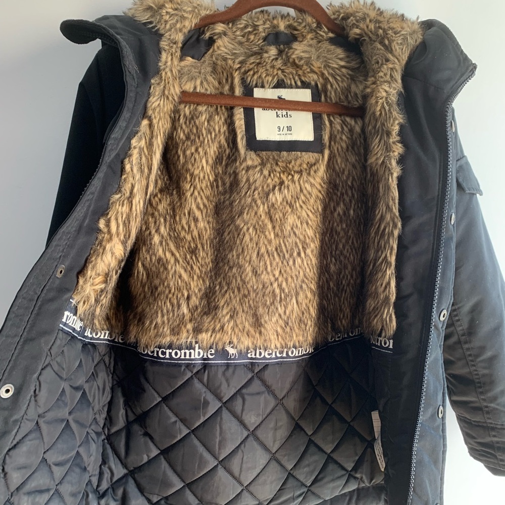 Abercrombie Kids Black Parka with Faux Fur Hood - Picture 2 of 5